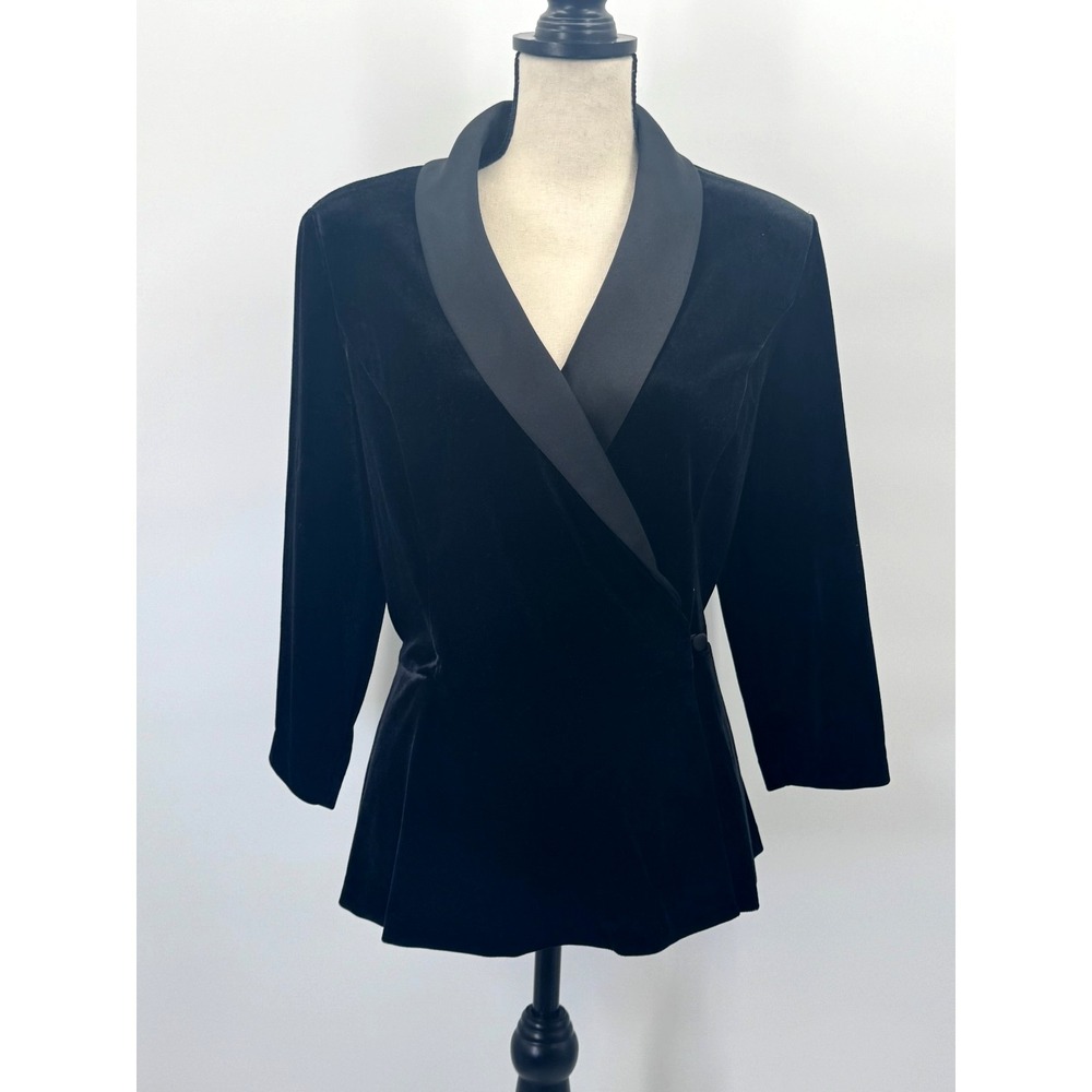 Alex Evening Velvet Satin 3/4 Sleeve Dress Jacket Blazer XL Elegant Classic Prep